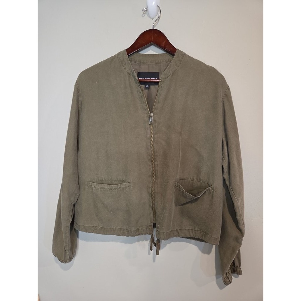 Who What Wear Utility Bomber Jacket Womens Medium Olive Green Zip Front Cropped
